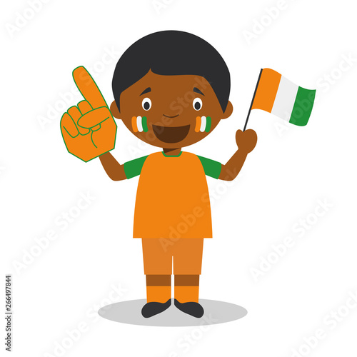 National sport team fan from Ivory Coast with flag and glove Vector Illustration