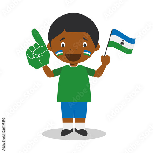 National sport team fan from Lesotho with flag and glove Vector Illustration