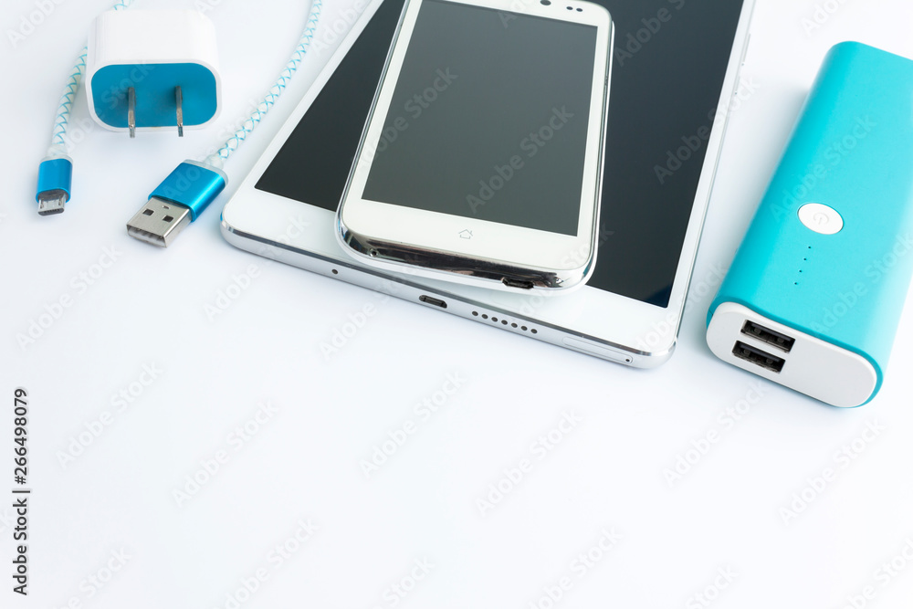 smartphone and USB cable charger with copy space smartphone and USB cable charger with copy space