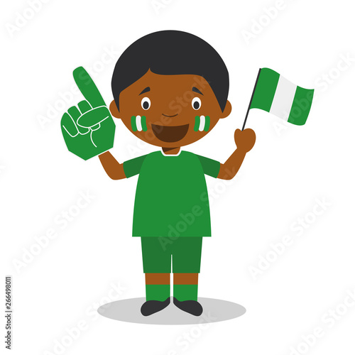 National sport team fan from Nigeria with flag and glove Vector Illustration