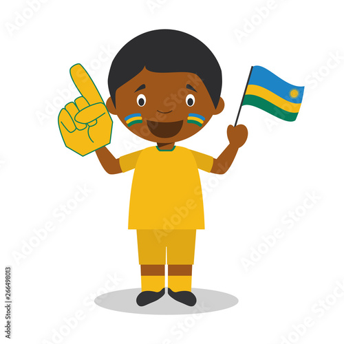 National sport team fan from Rwanda with flag and glove Vector Illustration