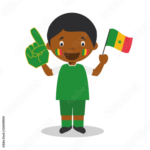National sport team fan from Senegal with flag and glove Vector Illustration