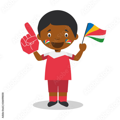 National sport team fan from Seychelles with flag and glove Vector Illustration
