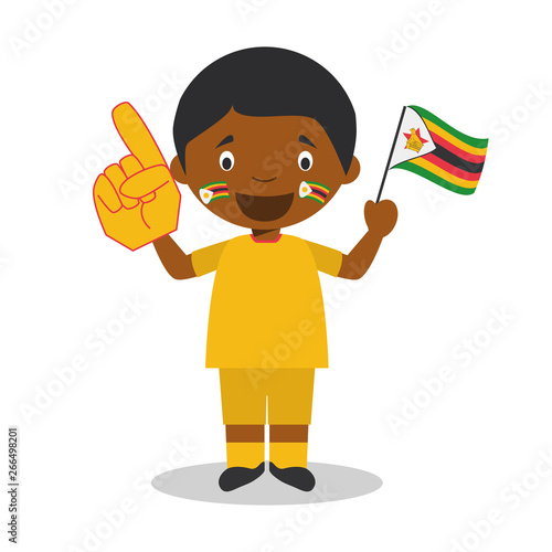 National sport team fan from Zimbabwe with flag and glove Vector Illustration