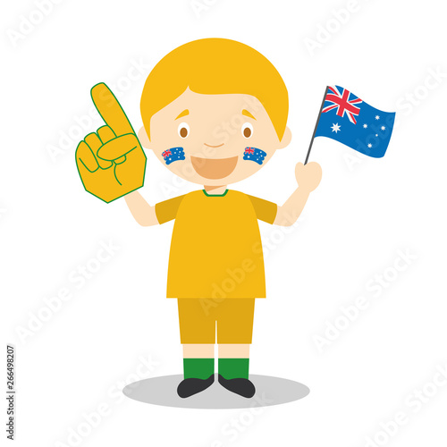 National sport team fan from Australia with flag and glove Vector Illustration