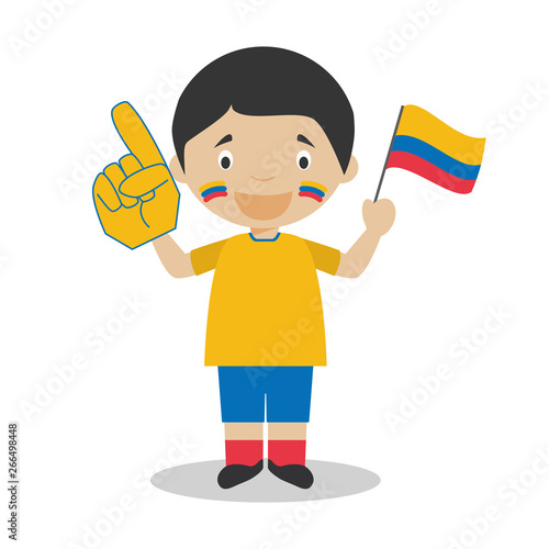 National sport team fan from Colombia with flag and glove Vector Illustration