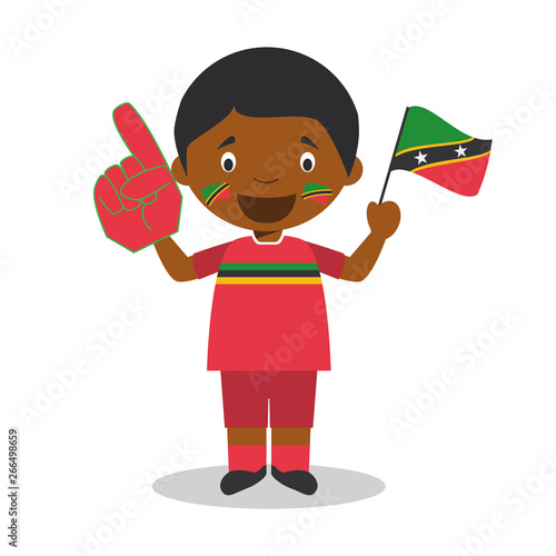 National sport team fan from Saint Kitts and Nevis with flag and glove Vector Illustration