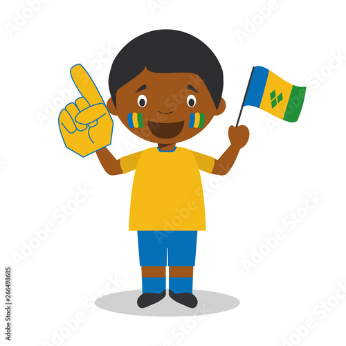National sport team fan from Saint Vincent and the Grenadines with flag and glove Vector Illustration
