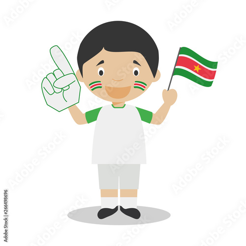 National sport team fan from Suriname with flag and glove Vector Illustration