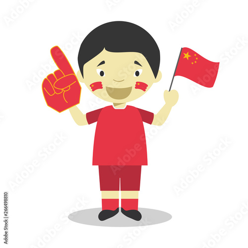 National sport team fan from China with flag and glove Vector Illustration