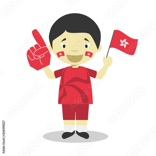 National sport team fan from Hong Kong with flag and glove Vector Illustration