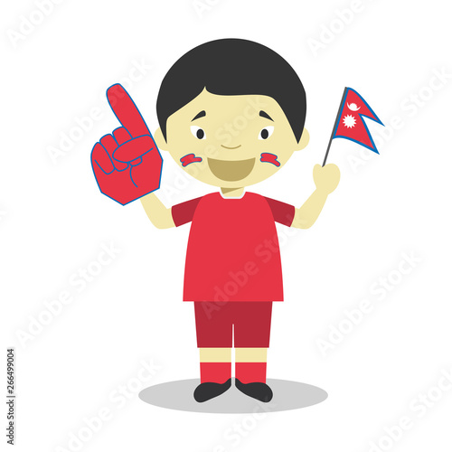 National sport team fan from Nepal with flag and glove Vector Illustration