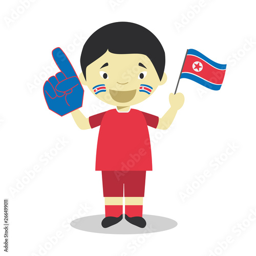 National sport team fan from North Korea with flag and glove Vector Illustration