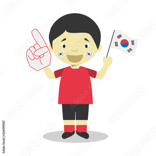 National sport team fan from South Korea with flag and glove Vector Illustration
