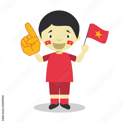 National sport team fan from Vietnam with flag and glove Vector Illustration