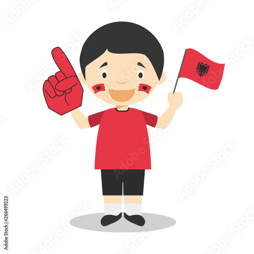 National sport team fan from Albania with flag and glove Vector Illustration