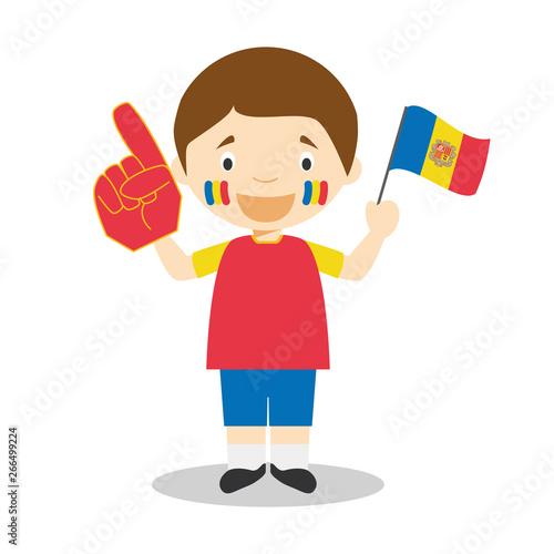 National sport team fan from Andorra with flag and glove Vector Illustration