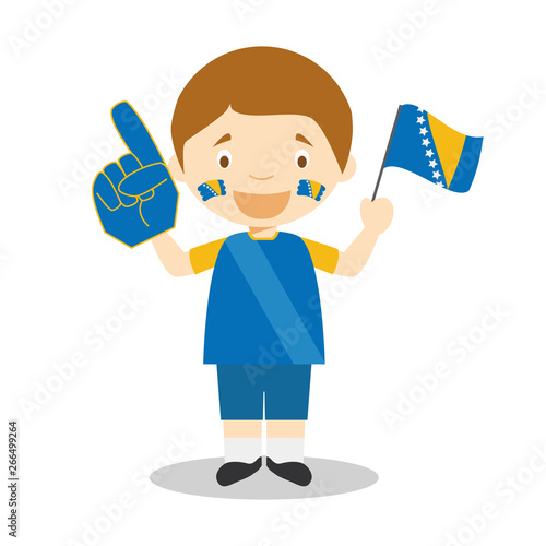National sport team fan from Bosnia and Herzegovina with flag and glove Vector Illustration