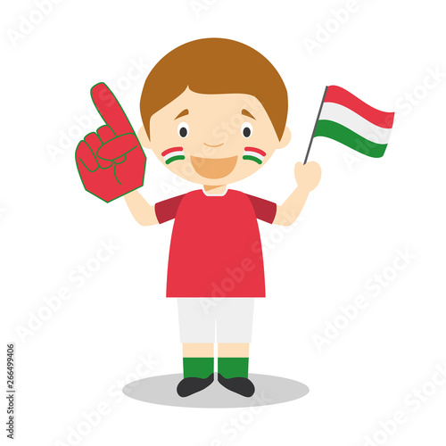 National sport team fan from Hungary with flag and glove Vector Illustration