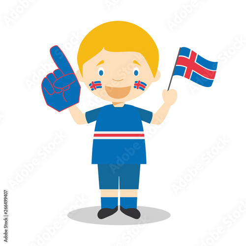 National sport team fan from Iceland with flag and glove Vector Illustration
