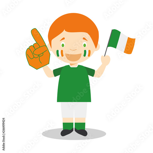 National sport team fan from Ireland with flag and glove Vector Illustration