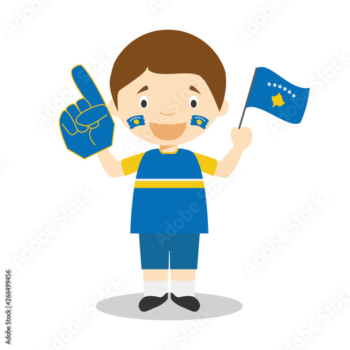 National sport team fan from Kosovo with flag and glove Vector Illustration