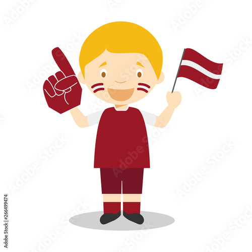 National sport team fan from Latvia with flag and glove Vector Illustration