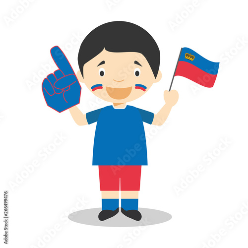 National sport team fan from Liechtenstein with flag and glove Vector Illustration
