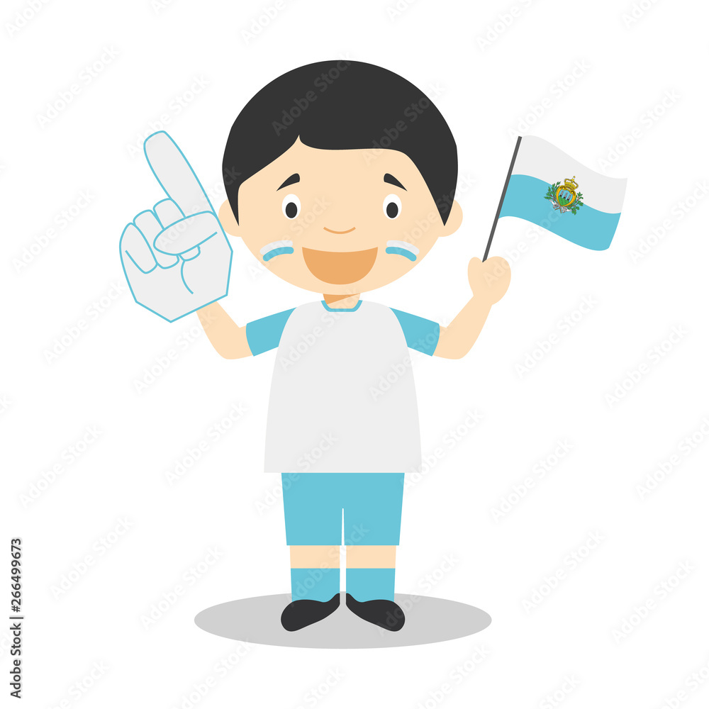 National sport team fan from San Marino with flag and glove Vector Illustration National sport team fan from San Marino with flag and glove Vector Illustration