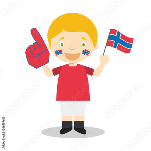 National sport team fan from Norway with flag and glove Vector Illustration