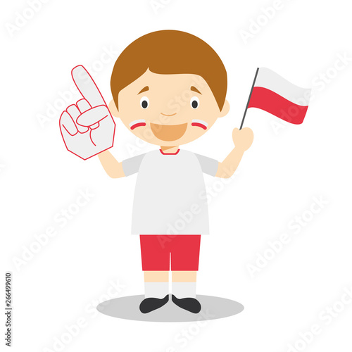 National sport team fan from Poland with flag and glove Vector Illustration