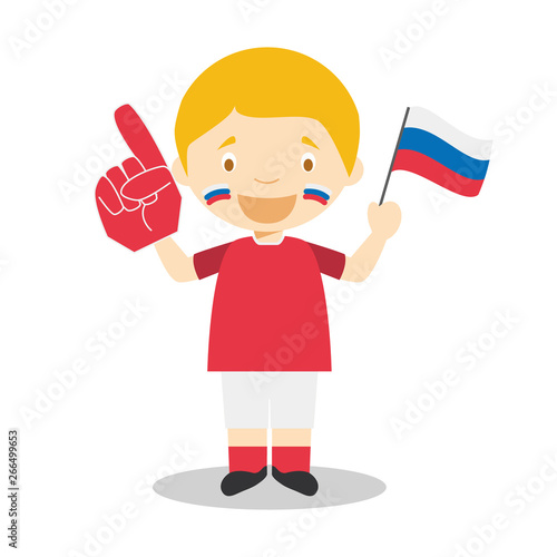 National sport team fan from Russia with flag and glove Vector Illustration