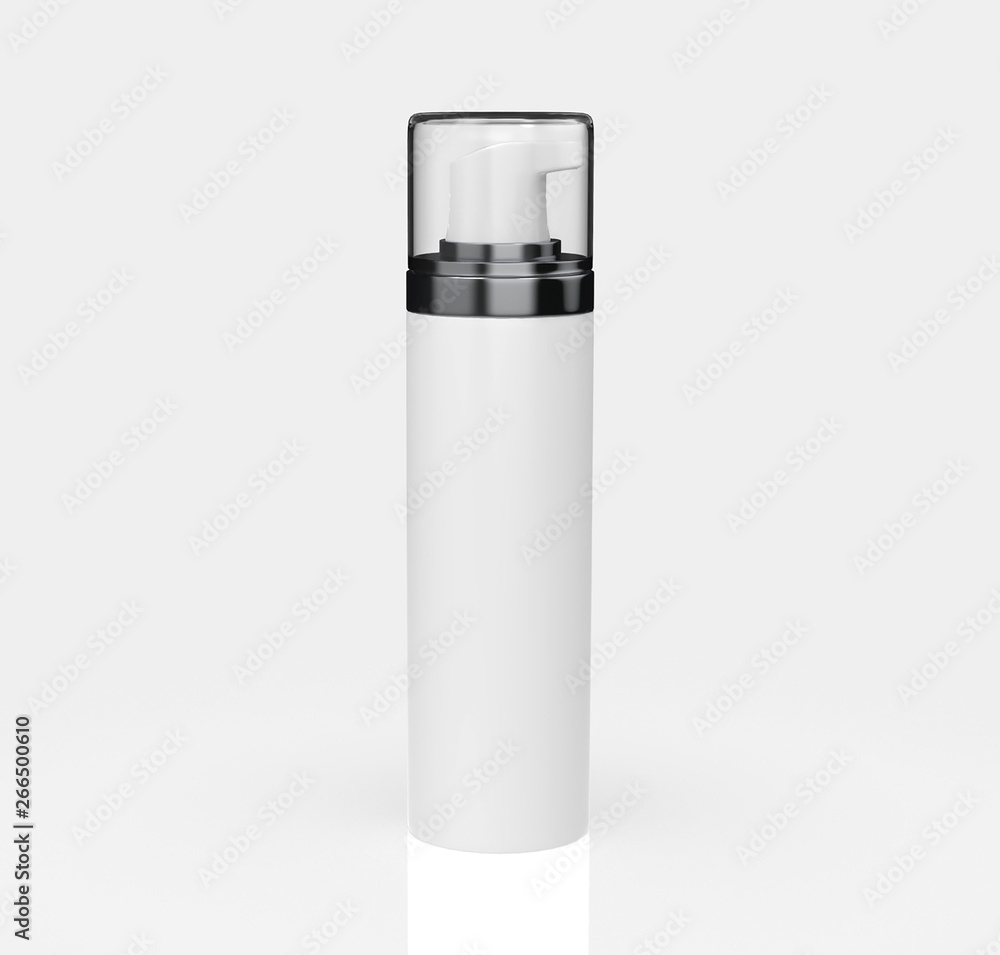 Realistic Cosmetic bottle can sprayer container. Dispenser for cream, soups, foams and other cosmetics With lid. 3d illustration Realistic Cosmetic bottle can sprayer container. Dispenser for cream, soups, foams and other cosmetics With lid. 3d illustration