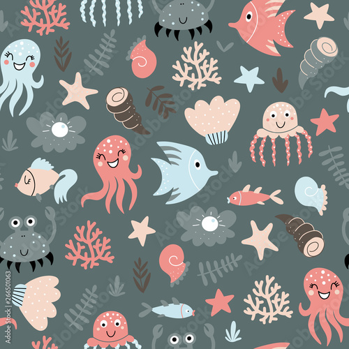 Seamless background with sea animals