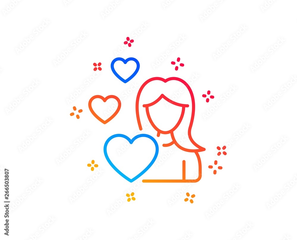 Woman in Love line icon. Heart sign. Valentines day symbol. Gradient design elements. Linear love icon. Random shapes. Vector Woman in Love line icon. Heart sign. Valentines day symbol. Gradient design elements. Linear love icon. Random shapes. Vector