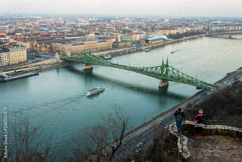 Budapest, March 8, 2018, Liberty Bridge, view of the building from the side of Mount Gelard