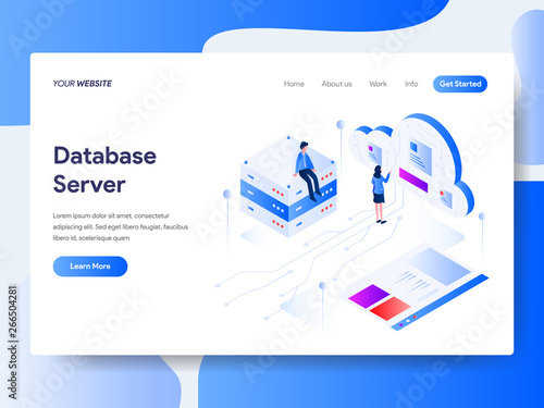 Landing page template of Database Server Isometric Illustration Concept. Isometric flat design concept of web page design for website and mobile website.Vector illustration