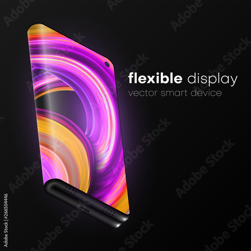 Foldable smartphone with flexible display. New technology transforming cell phone into tablet.