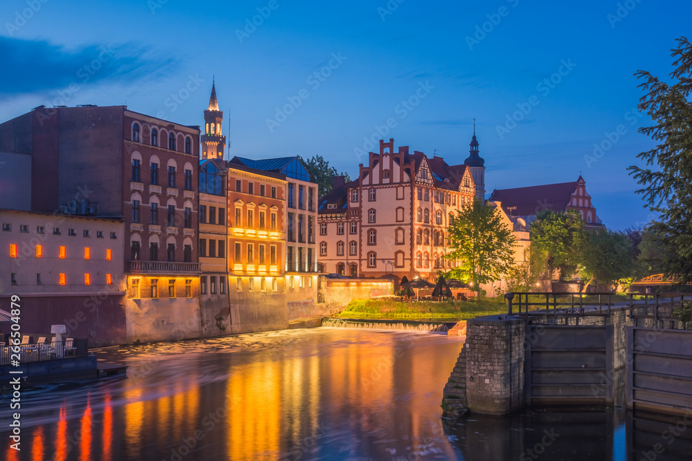 Panorama old town at night in Opole, Opolskie, Poland