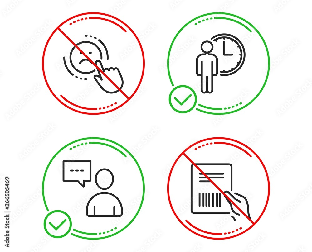 Do or Stop. Users chat, Dislike and Waiting icons simple set. Parcel invoice sign. Communication concept, Negative feedback, Service time. Delivery document. Line users chat do icon. Vector Do or Stop. Users chat, Dislike and Waiting icons simple set. Parcel invoice sign. Communication concept, Negative feedback, Service time. Delivery document. Line users chat do icon. Vector