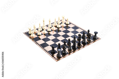 Obraz na plátně Chessboard with white background, focus on white side