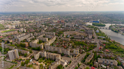 Aerial view of the river Southern Bug in the city of Vinnytsia. © leo_nik