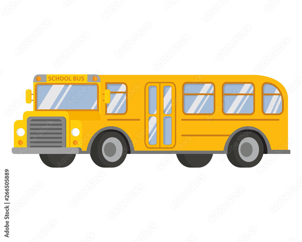 School bus yellow vehicle.Passenger transport children's. Flat vector.