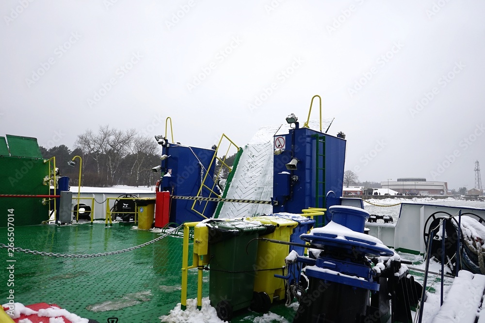 ferry in Lithuania, crossing to the Curonian Spit, in the winter season ferry in Lithuania, crossing to the Curonian Spit, in the winter season