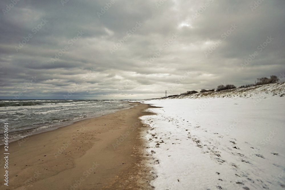 winter landscape on the Baltic Sea near the town of Neringa Nida, on the Curonian Spit in Lithuania