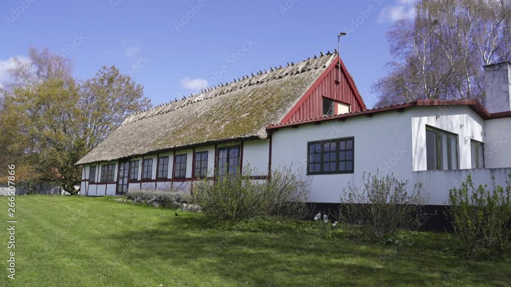 Timbered red and white old farm buildings with straw roof from the 1700 hundreds Timbered red and white old farm buildings with straw roof from the 1700 hundreds