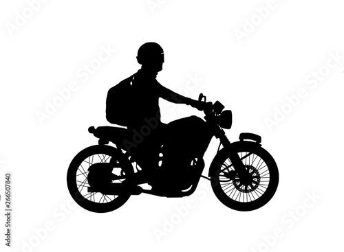 Silhouette biker with his classic bike on white background