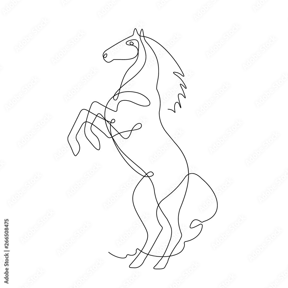 Naklejka Horse reared, one line drawing,continuous line , contour