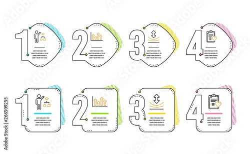Resilience, Algorithm and Upper arrows icons simple set. Patient history sign. Elastic, Developers job, Growth infochart. Medical survey. Science set. Infographic timeline. Line resilience icon
