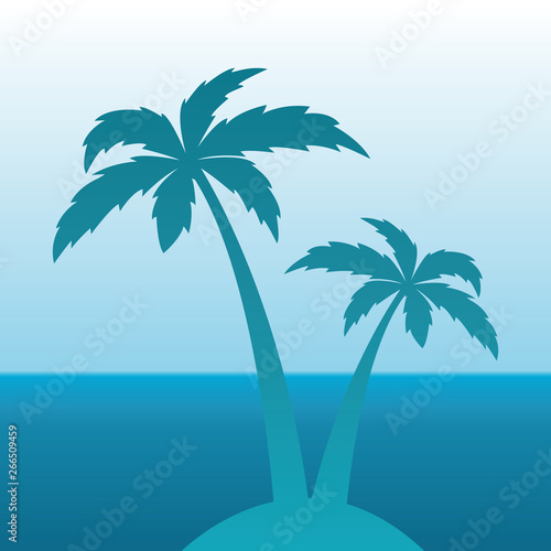 two palm trees silhouette on water and sky background vector illustration EPS10